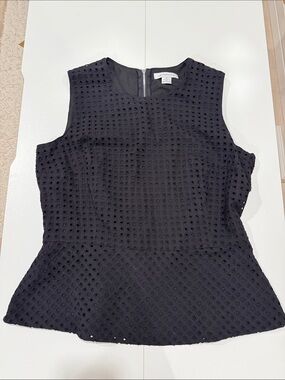 Liz Claiborne Black Sleeveless Eyelet Peplum Top